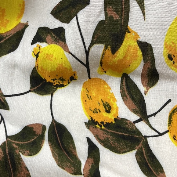 Entro NWT Off White Lemon Print Button Down Open Shoulder Ruffle Top - Picture 6 of 14